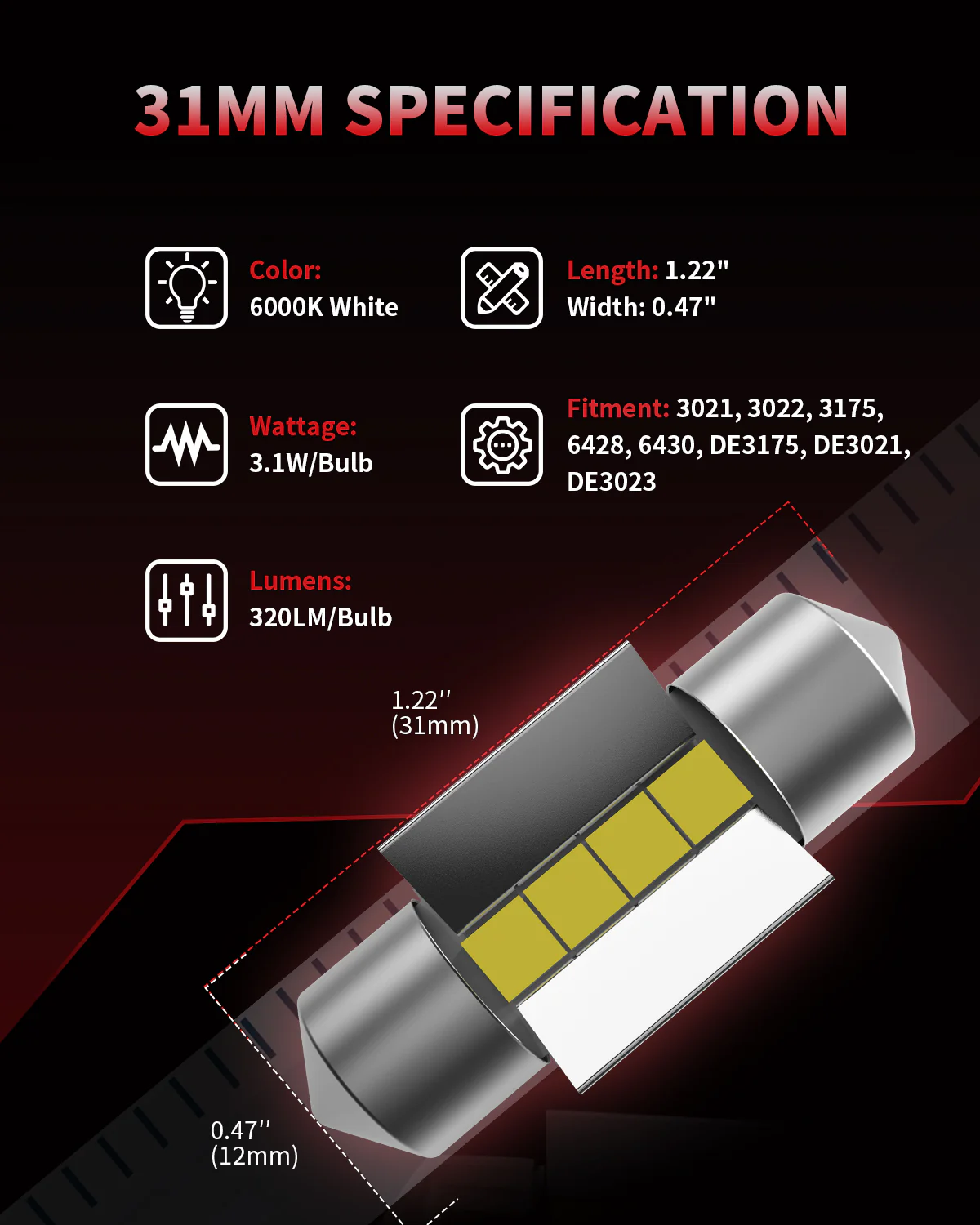 31MM DE3175 DE3021 6428 LED Interior Door Courtesy Luggage Compartment Light Bulb, 2 Bulbs - Image 6