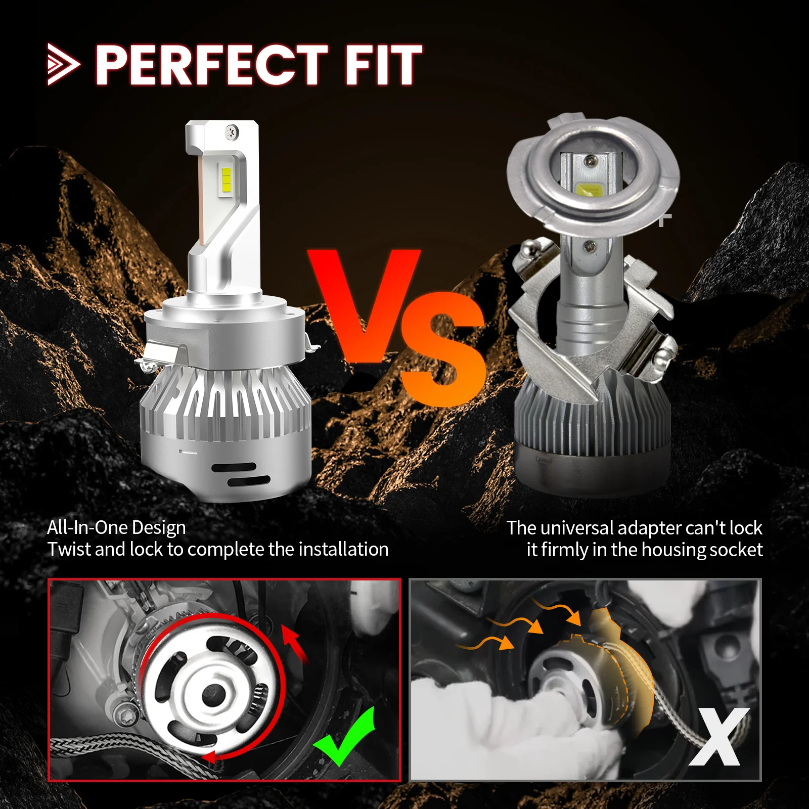 Pro Series H7 LED Bulbs w/Retainer Adapter Fit for Volkswagen BMW Mercedes Benz | 2 Bulbs - Image 6