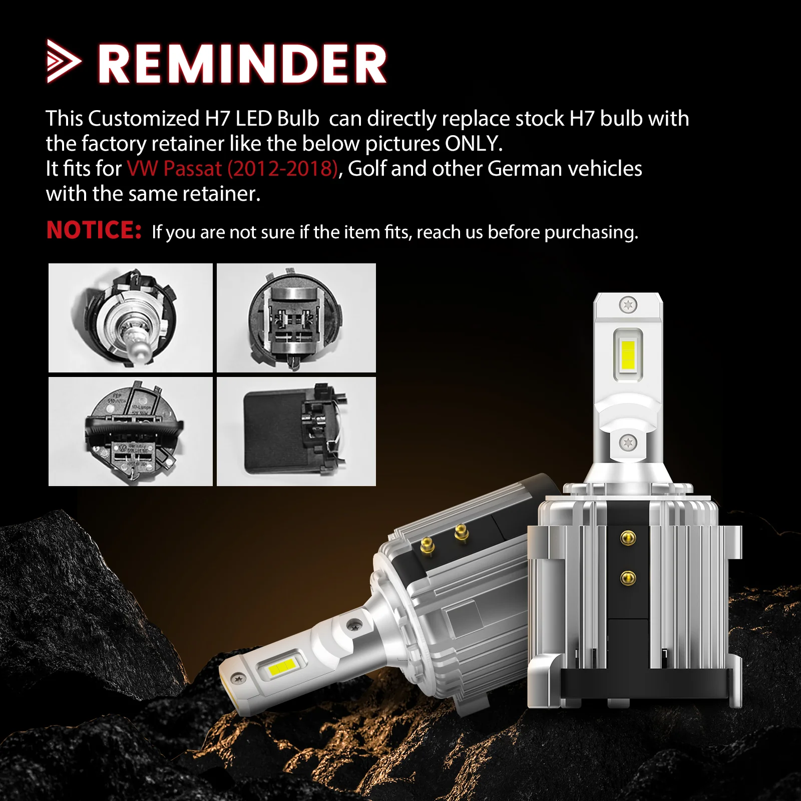 H7 LED Bulb w/Retainer Adapter Fit for Volkswagen Golf Passat GTI Tiguan Mercedes-Benz Metris | 2 Bulbs - Image 11