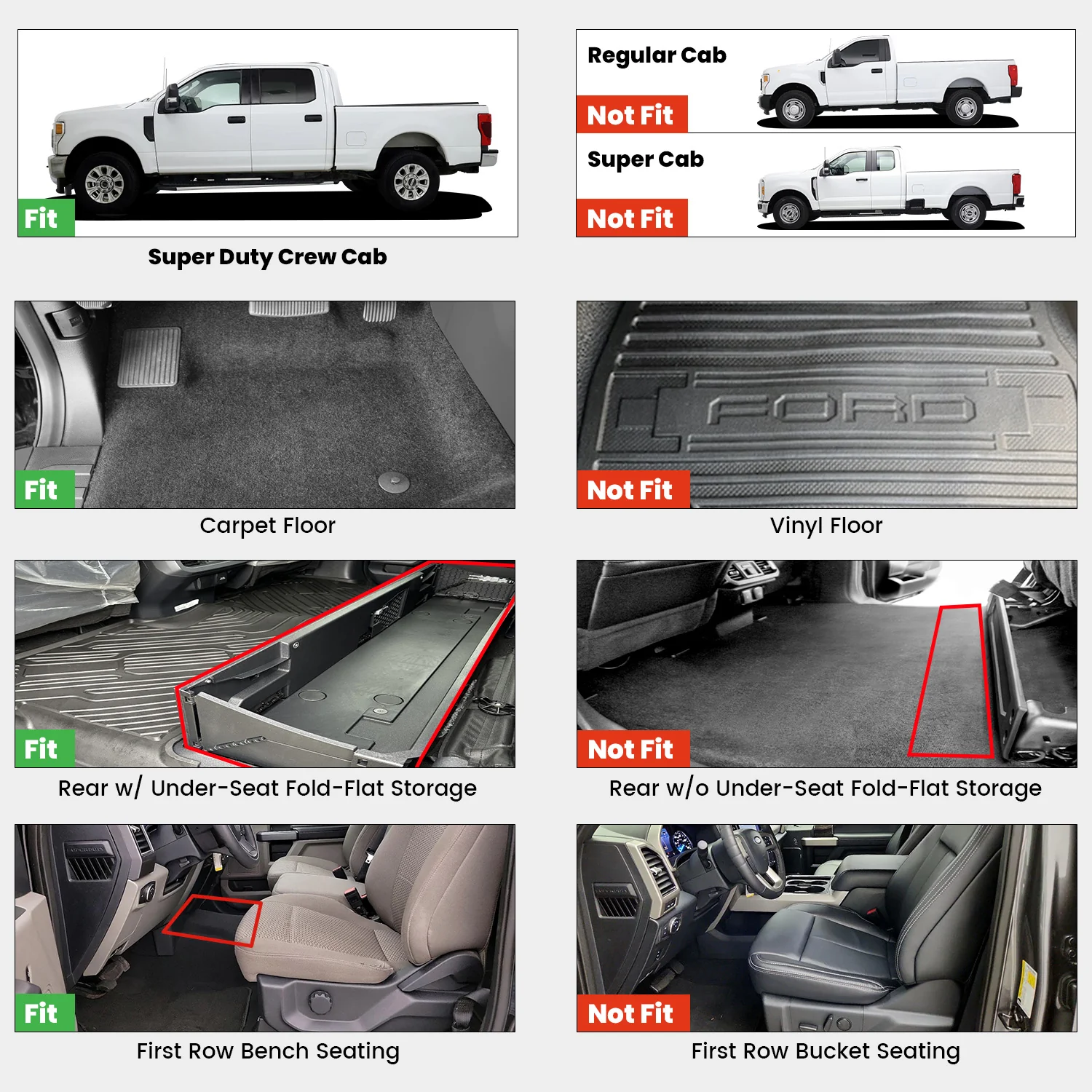 Fit for 2017-2026 Ford F-250 F-350 F-450 F-550 Crew Cab/ Super Cab Floor Mats, Only Fit Carpet Floor with Factory Storage - Image 12