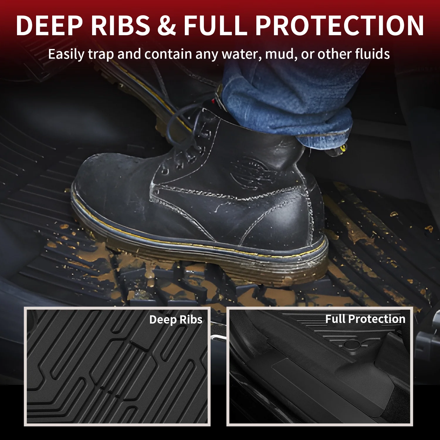 Fit for 2017-2026 Ford F-250 F-350 F-450 F-550 Crew Cab/ Super Cab Floor Mats, Only Fit Carpet Floor with Factory Storage - Image 3