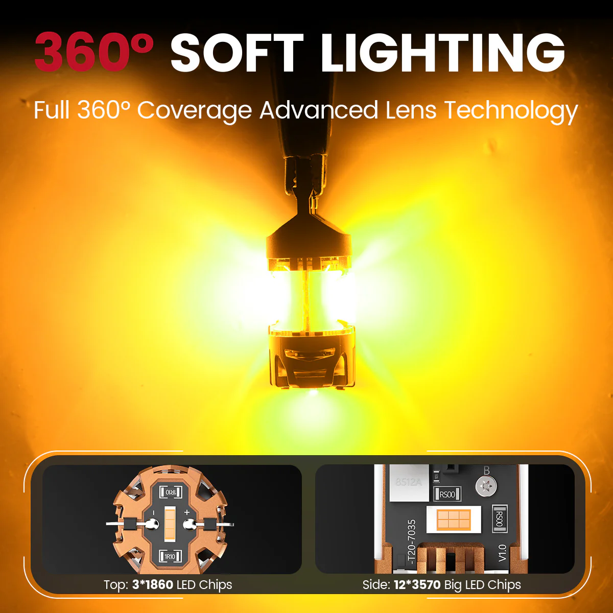 Amber 3157 CanBus-Ready Turn Signal Light LED Bulbs | D2 Series - Image 5