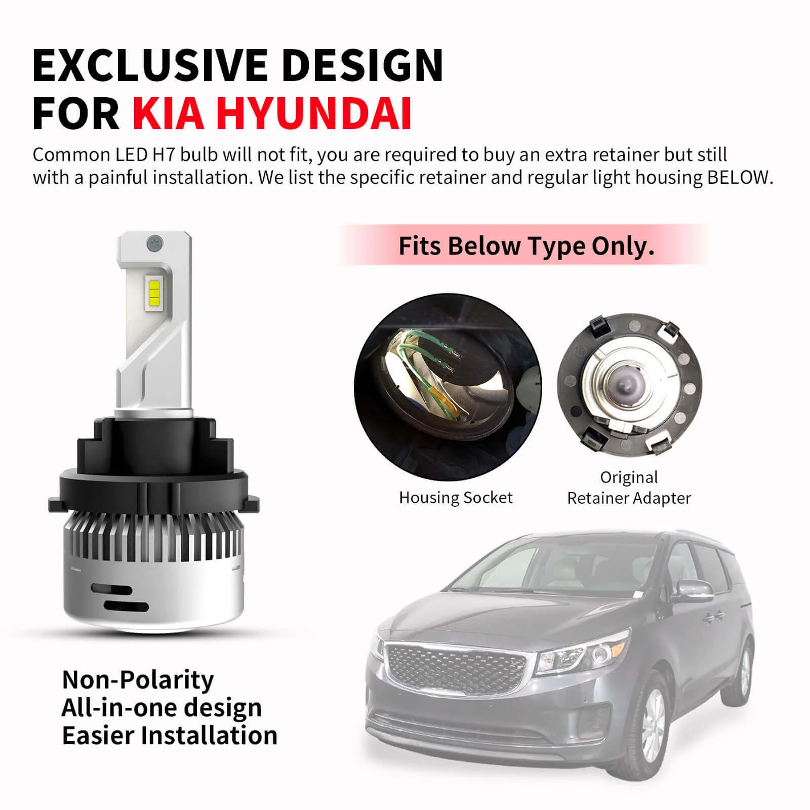Fit for Kia Hyundai H7 LED Bulb Custom Retainer Adapter | Pro-HK7, 2 Bulbs - Image 10