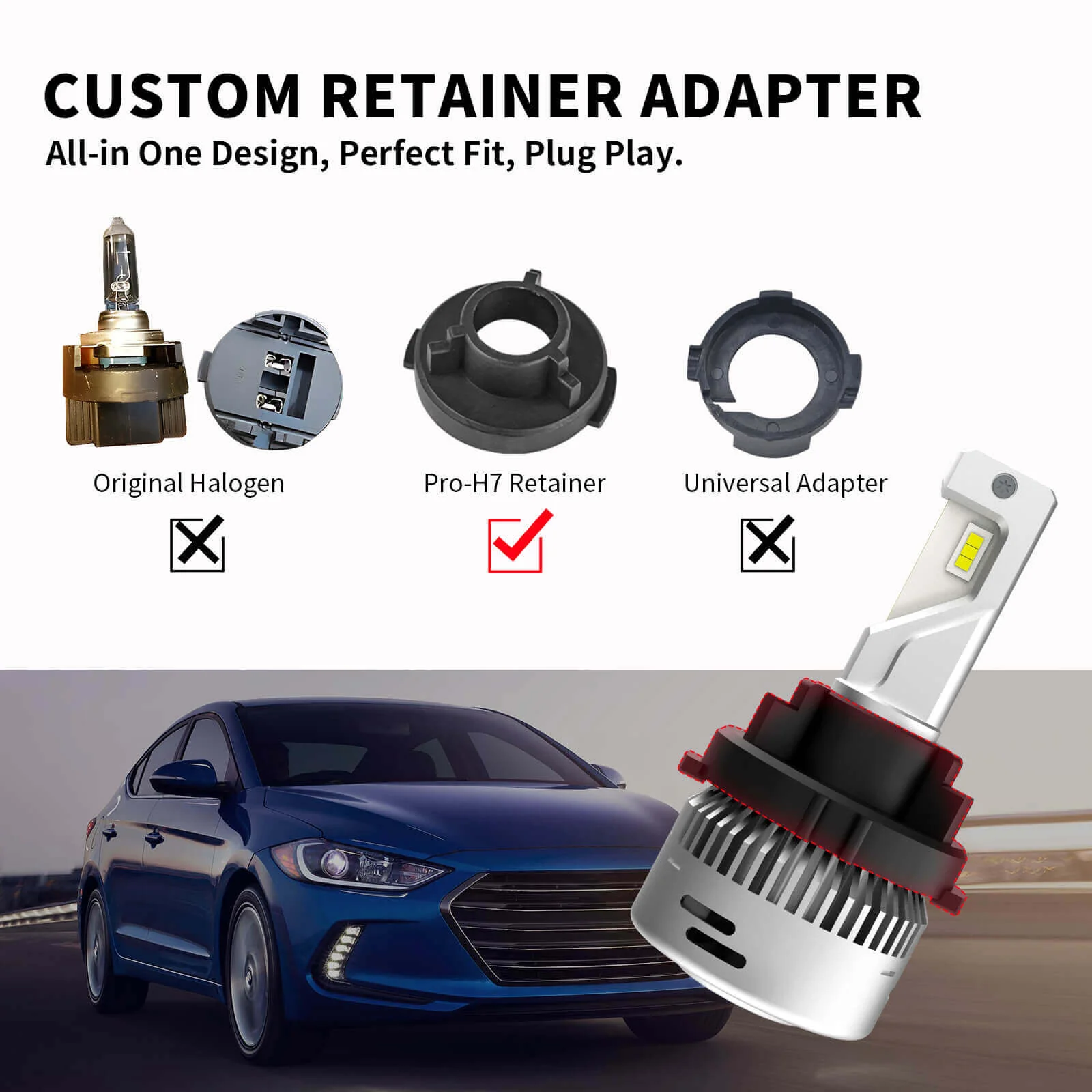 Fit for Kia Hyundai H7 LED Bulb Custom Retainer Adapter | Pro-HK7, 2 Bulbs - Image 11