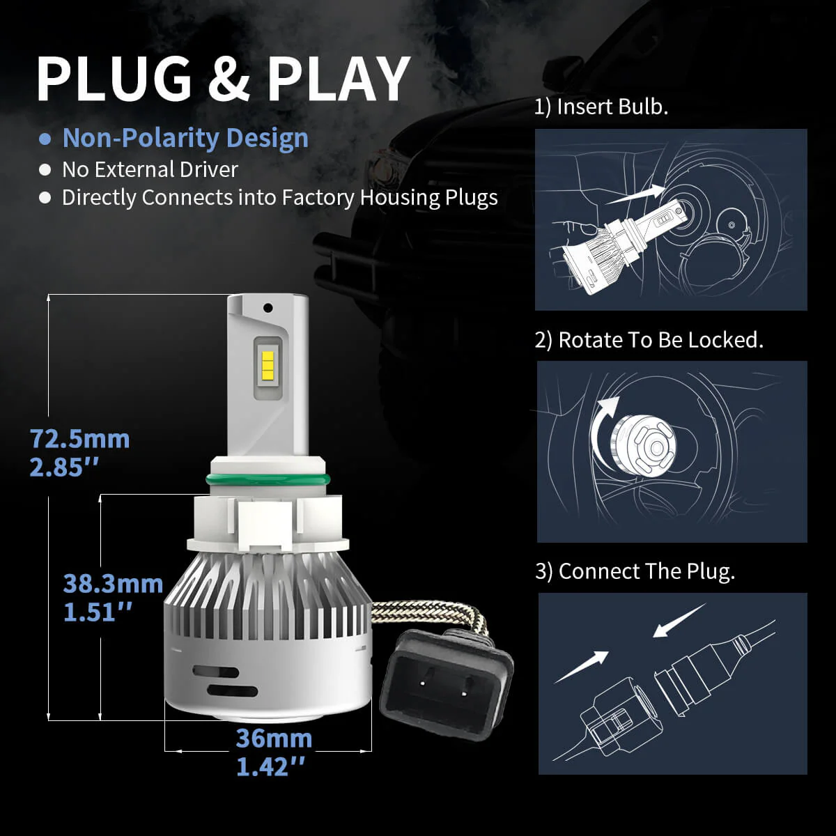 60W 5202 2504 PSX24W LA Plus Series | 6,000LM 6000K LED Fog Light Bulbs - Image 5