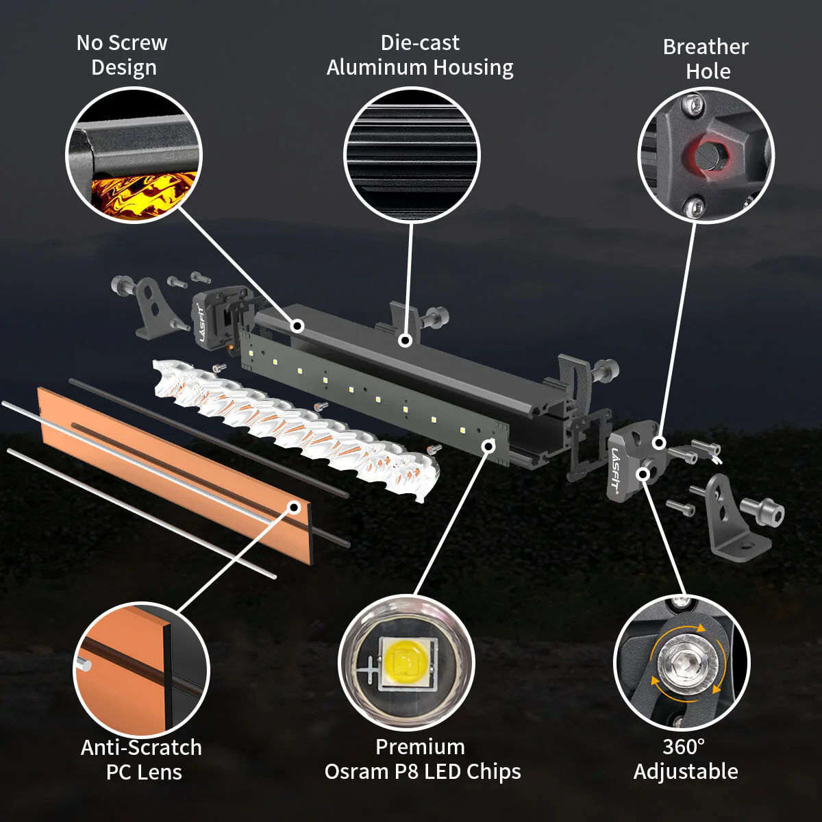 Lasfit 12"/22"/32"/42"/52" Off-Road Slim Single Row Combo Flood Spot Beam LED Amber Light Bars - Image 20