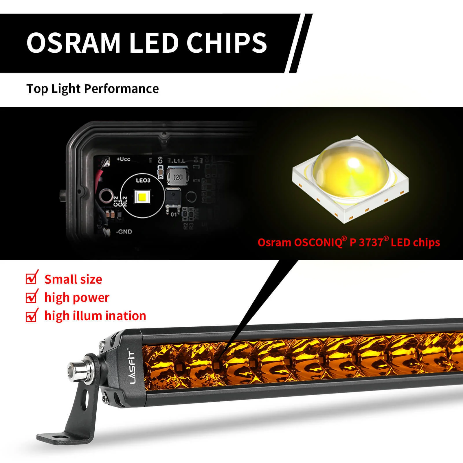 Lasfit 12"/22"/32"/42"/52" Off-Road Slim Single Row Combo Flood Spot Beam LED Amber Light Bars - Image 21