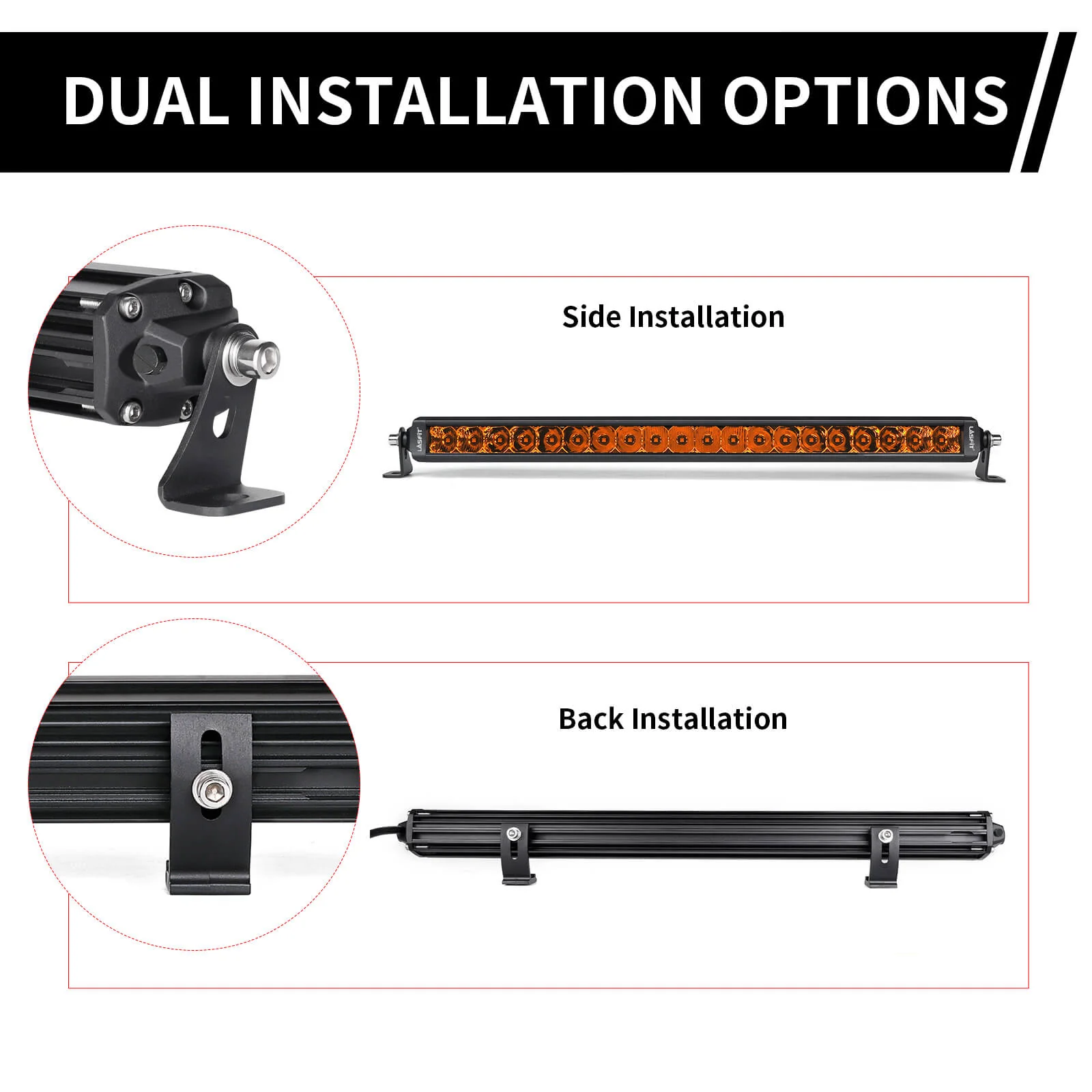 Lasfit 12"/22"/32"/42"/52" Off-Road Slim Single Row Combo Flood Spot Beam LED Amber Light Bars - Image 24