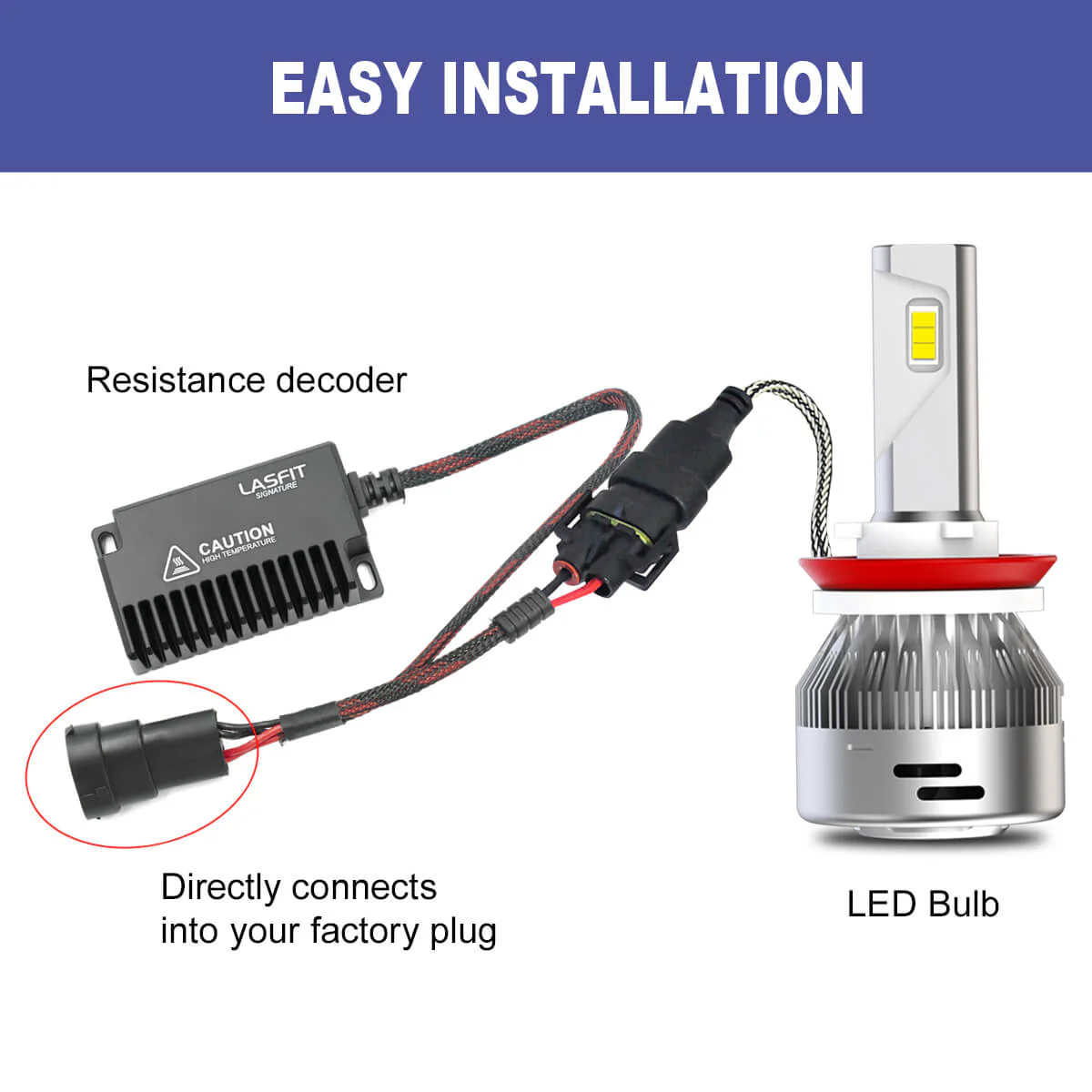 H11 H9 H8 LED Bulb Load Resistor Harness Anti-Flicker Warning Canceler - Image 6