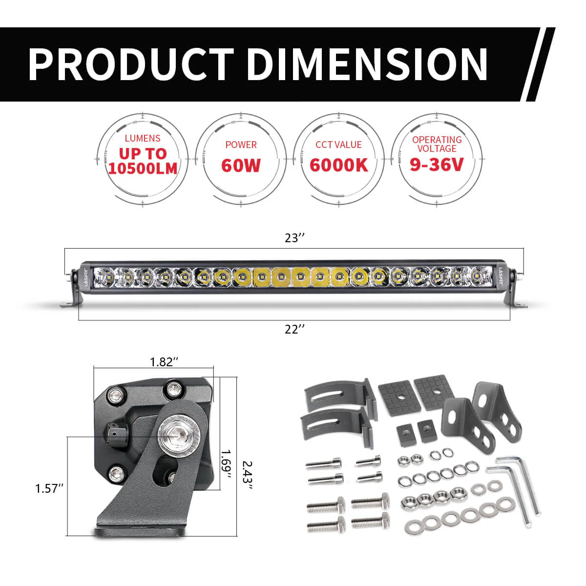 LASFIT Off-Road LED Light Bars 12 22 32 42 52 Inch Spot Flood Combo Single Row - White - Image 20