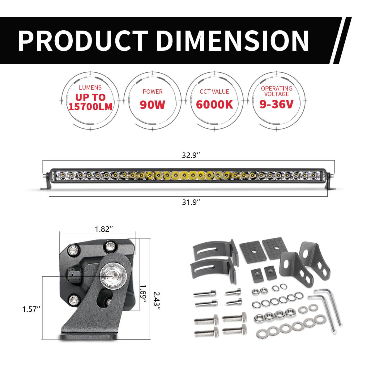LASFIT Off-Road LED Light Bars 12 22 32 42 52 Inch Spot Flood Combo Single Row - White - Image 36