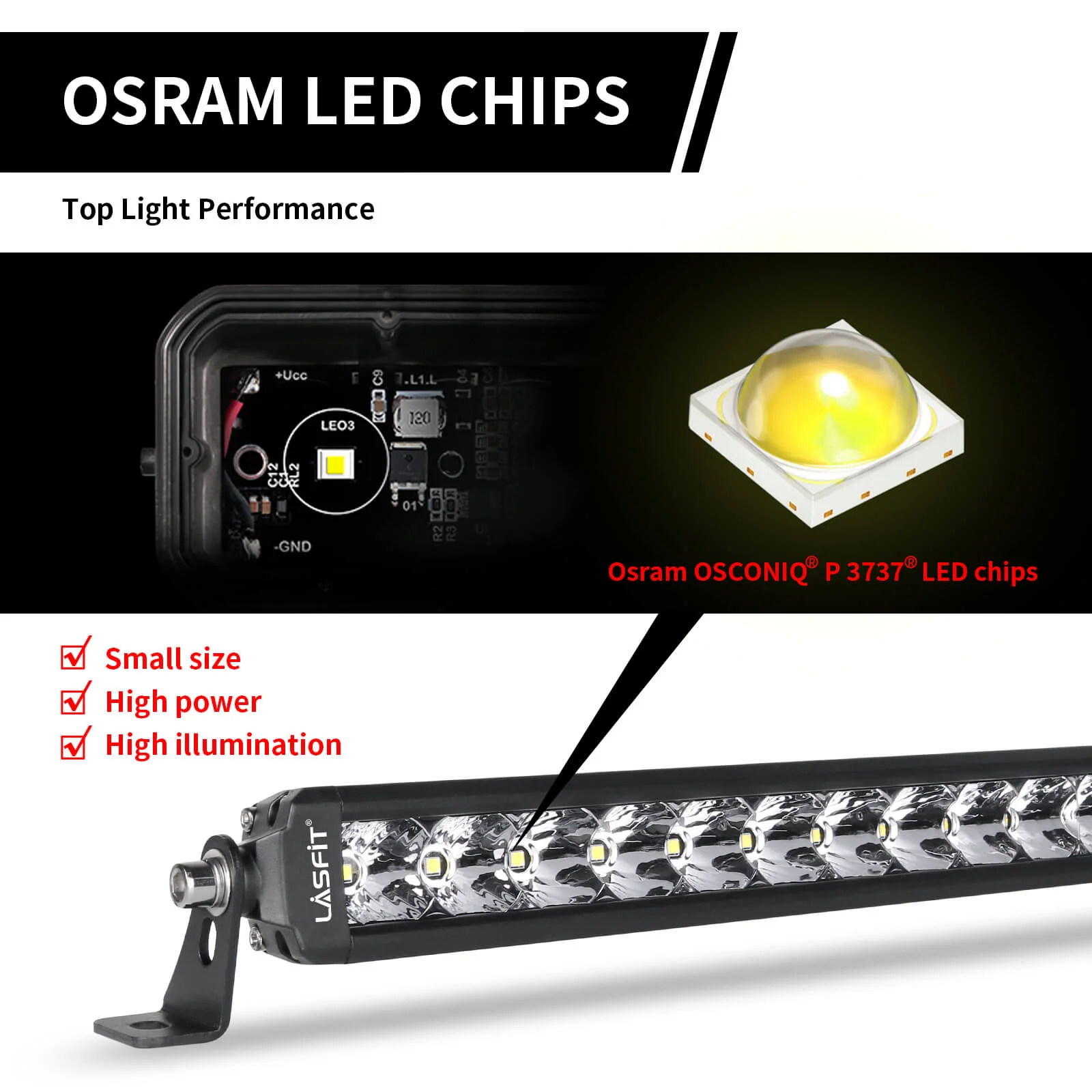 LASFIT Off-Road LED Light Bars 12 22 32 42 52 Inch Spot Flood Combo Single Row - White - Image 9