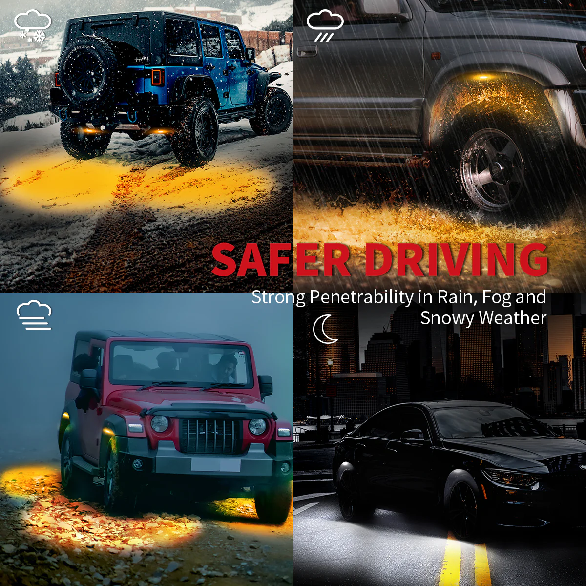 Lasfit Off-Road Switchback LED Rock Lights Kit White & Amber - Image 11