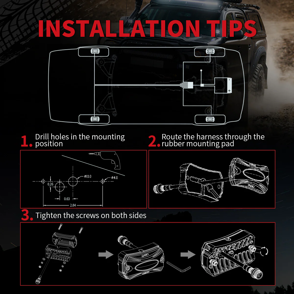 Lasfit Off-Road Switchback LED Rock Lights Kit White & Amber - Image 23