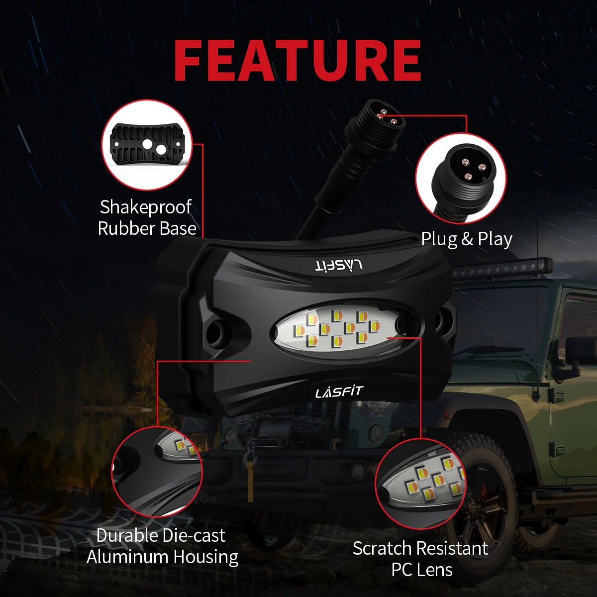 Lasfit Off-Road Switchback LED Rock Lights Kit White & Amber - Image 24