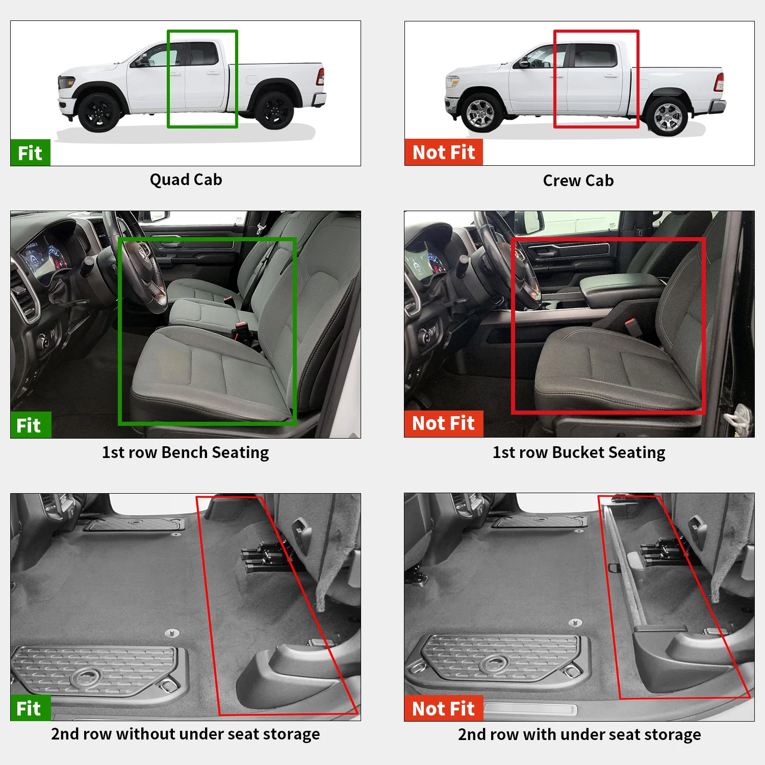 Fit for 2019-2024 Ram 1500 1st & 2nd Floor Mats, Only Fit Carpet Floor, Don't Fit Classic Model - Image 36